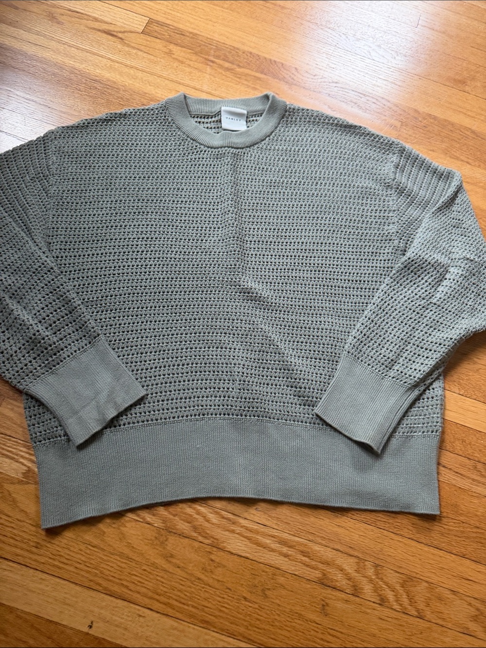Varley Open-Weave Crewneck Sweater in Sage Green
